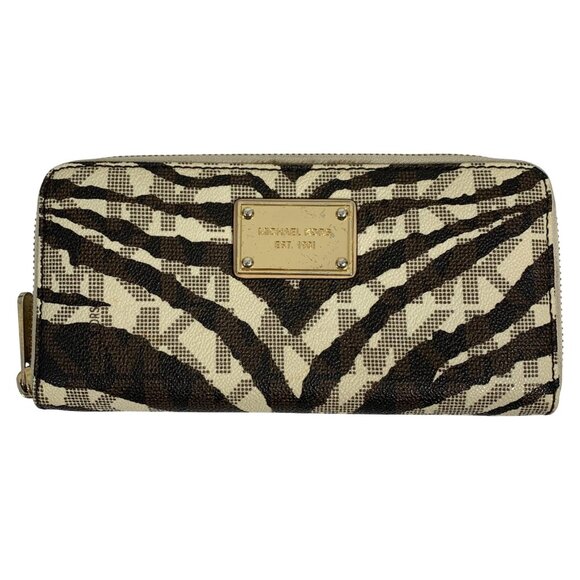 Michael Kors Jet Set Continental Wallet Vanilla MK Signature Tiger Stripes - Picture 1 of 12